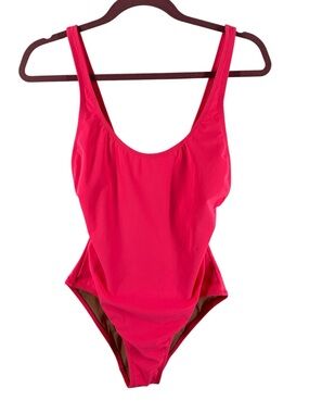 Karla Colletto one piece swimsuit neon Pink sexy low cut swim vacation sz 8